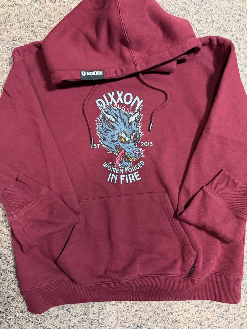 DIXXON Maroon Graphic Hoodie with Wolf Design